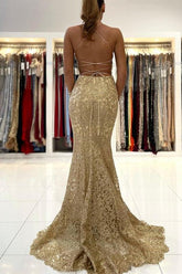 Gold Appliques Mermaid Long Evening Dress